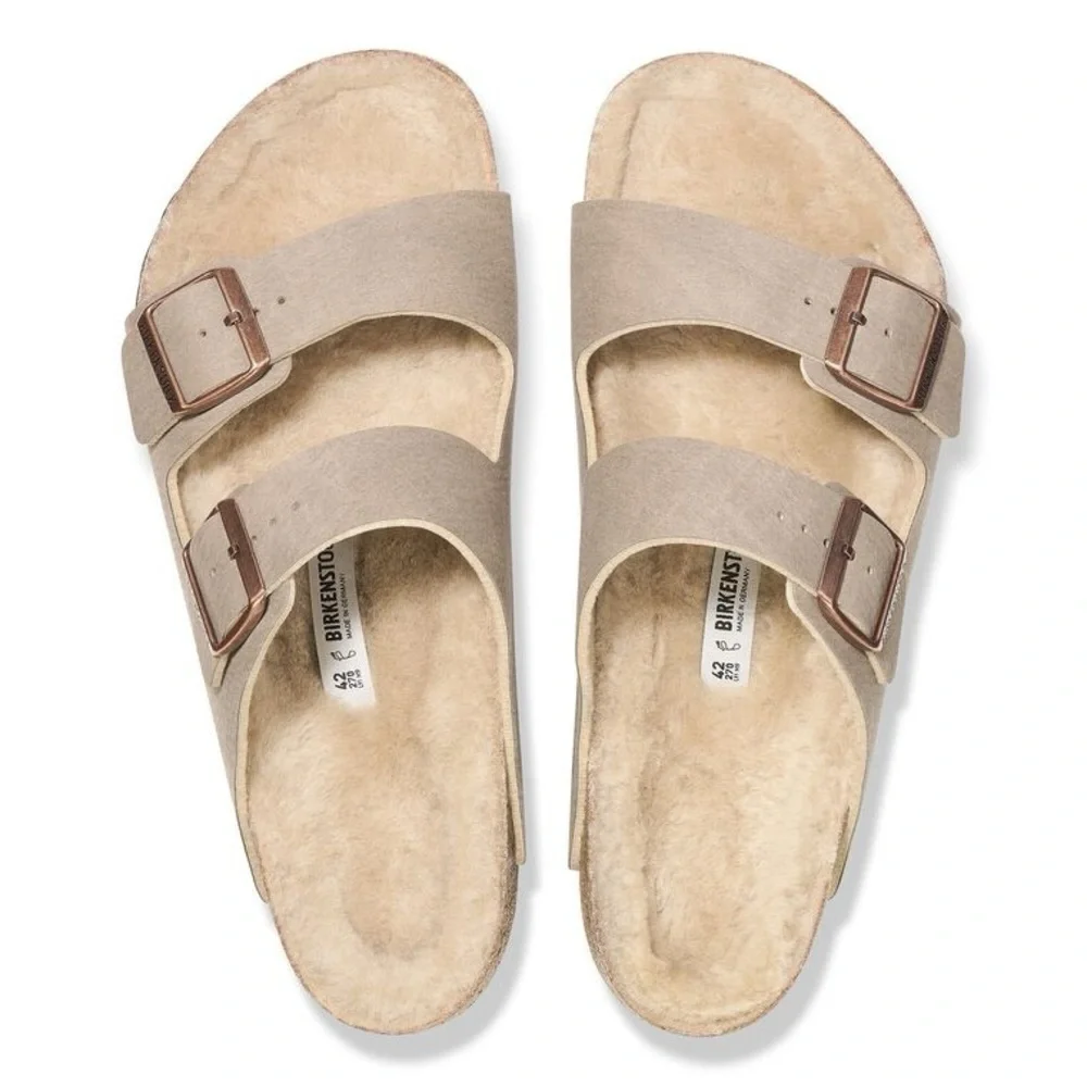 NWT Birkenstock Arizona Shearling in Desert Dust Gray Taupe Size 45